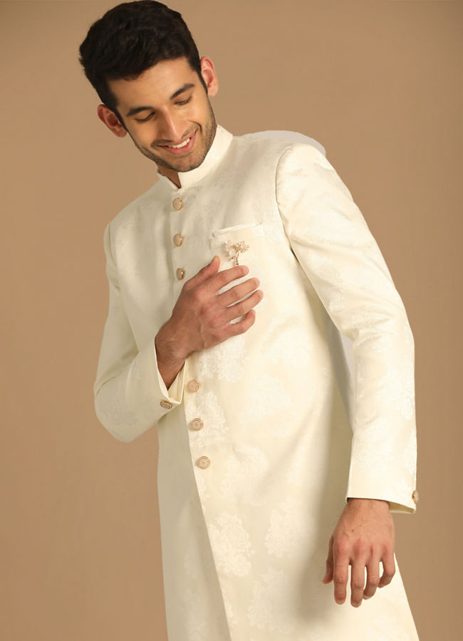 alt message - Manyavar Men Pristine White Indo Western image number 0